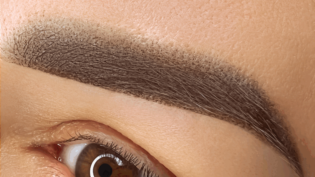 Closeup von Augenbrauen. Behandlung durch Powder Brows